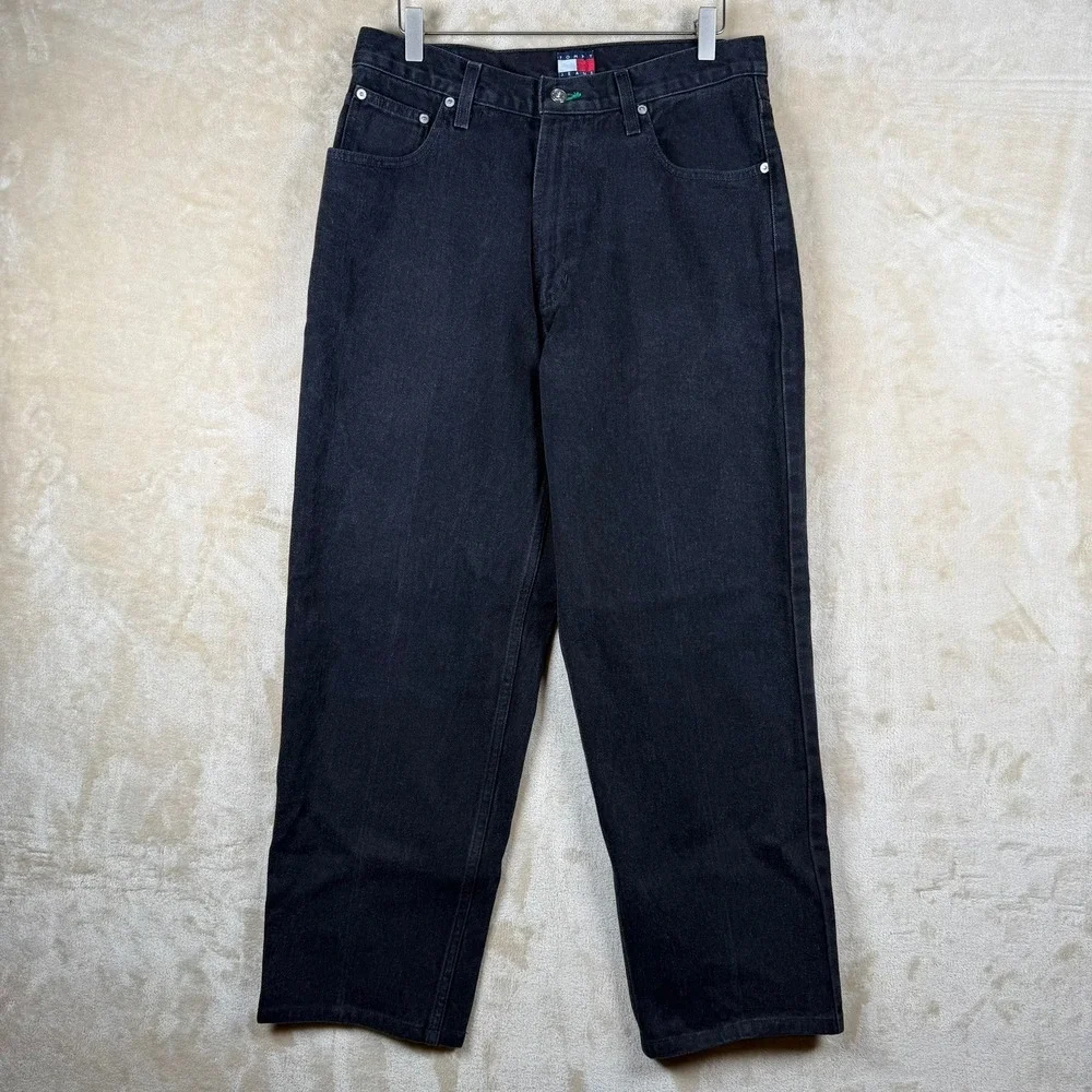 Vintage Tommy Hilfiger Jeans Mens 34x30 Black Relaxed Straight Leg Denim Y2K 90s